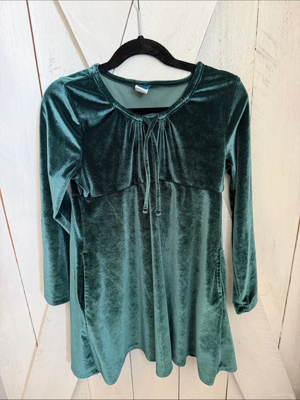 Old Navy Velvet Tie-Front Long Sleeve Tunic - Emerald Green